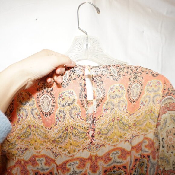 MNG Mango Sheer Gauze Paisley Side Cut-out Print Ruffled Dress 2 Festival Boho - Picture 8 of 13